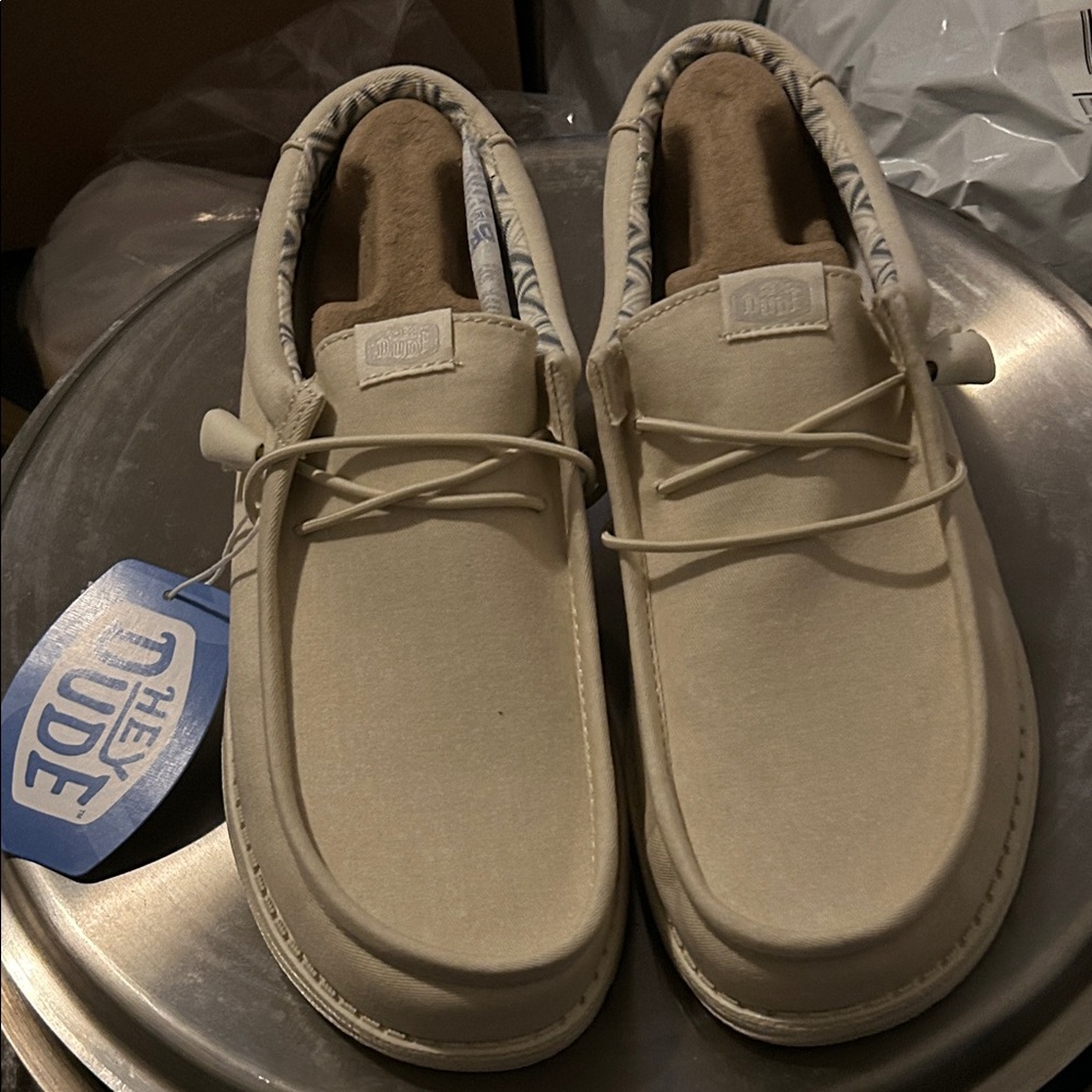 Hey Dude Men’s Slip-On Loafers in Light Beige Canvas